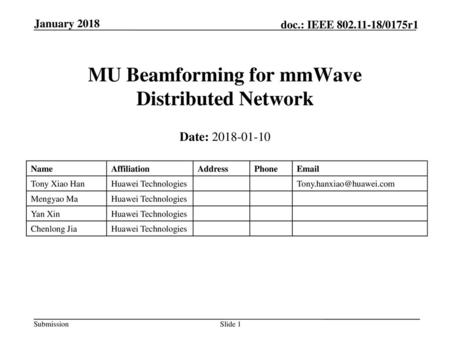 MU Beamforming for mmWave Distributed Network