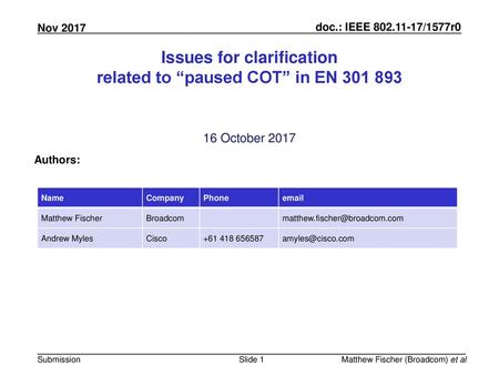 Issues for clarification related to “paused COT” in EN