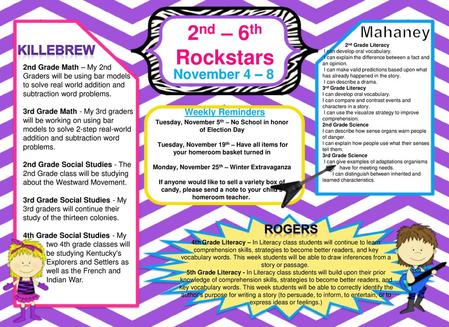 2nd – 6th Rockstars Mahaney November 4 – 8 Killebrew Rogers