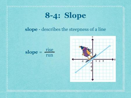 slope - describes the steepness of a line