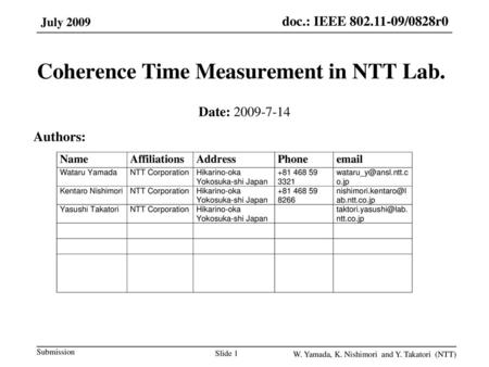 Coherence Time Measurement in NTT Lab.