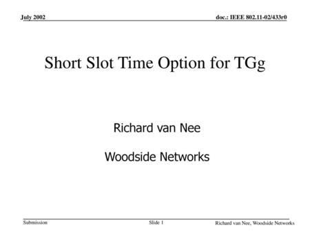 Short Slot Time Option for TGg