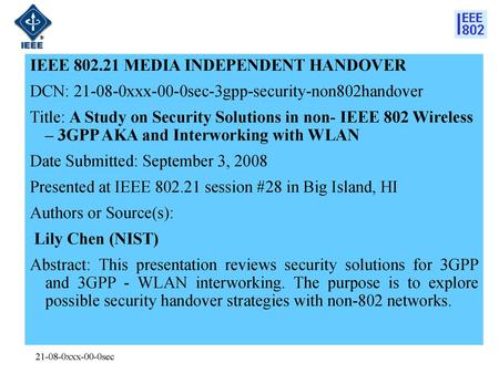 IEEE MEDIA INDEPENDENT HANDOVER