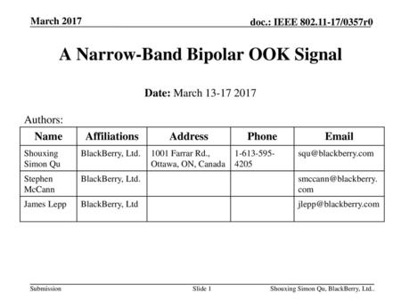 A Narrow-Band Bipolar OOK Signal