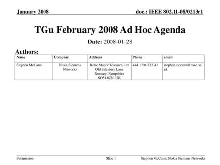 TGu February 2008 Ad Hoc Agenda