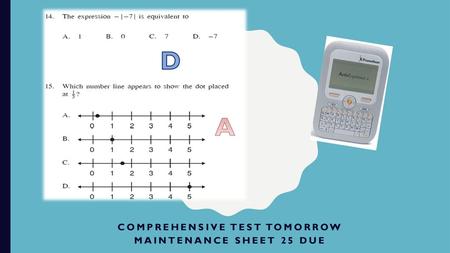 Comprehensive Test tomorrow Maintenance Sheet 25 Due