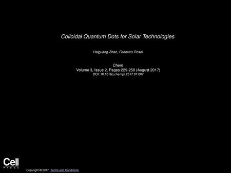 Colloidal Quantum Dots for Solar Technologies