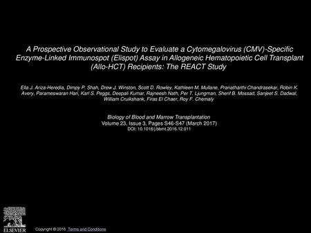 A Prospective Observational Study to Evaluate a Cytomegalovirus (CMV)-Specific Enzyme-Linked Immunospot (Elispot) Assay in Allogeneic Hematopoietic Cell.