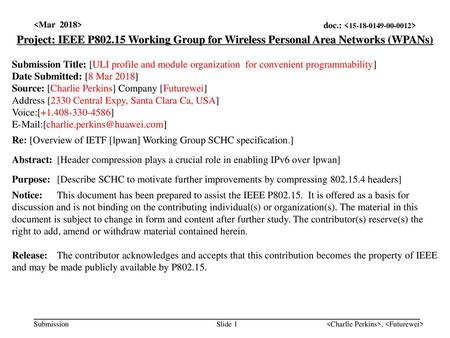 <month year> doc.: IEEE < e> <Mar  2018>