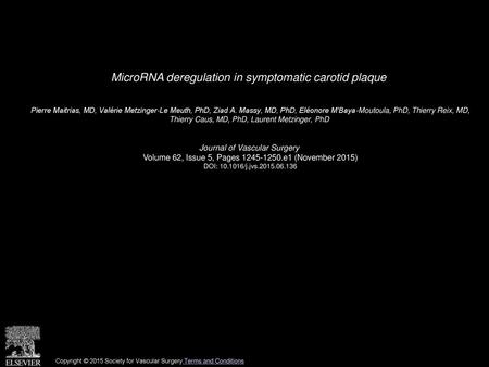 MicroRNA deregulation in symptomatic carotid plaque