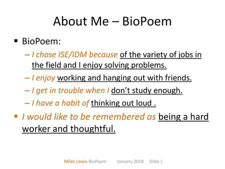 Miles Lewis BioPoem January 2018 Slide 1