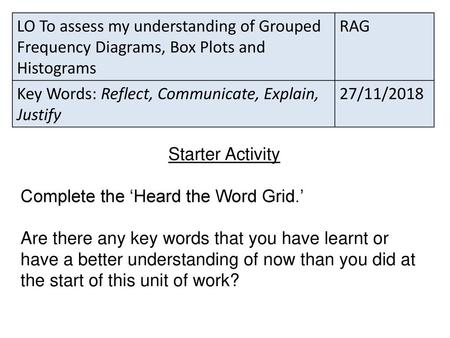 RAG Key Words: Reflect, Communicate, Explain, Justify 27/11/2018