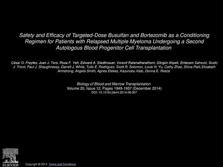 Safety and Efficacy of Targeted-Dose Busulfan and Bortezomib as a Conditioning Regimen for Patients with Relapsed Multiple Myeloma Undergoing a Second.