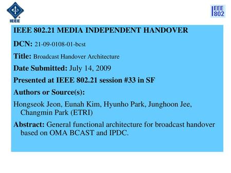 IEEE MEDIA INDEPENDENT HANDOVER