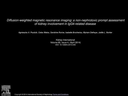 Diffusion-weighted magnetic resonance imaging: a non-nephrotoxic prompt assessment of kidney involvement in IgG4-related disease  Agnieszka A. Pozdzik,