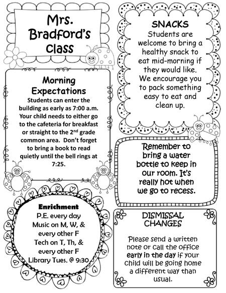 Mrs. Bradford’s class SNACKS Morning Expectations