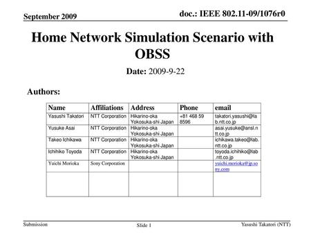 Home Network Simulation Scenario with OBSS