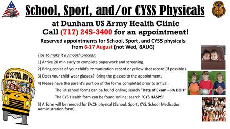 School, Sport, and/or CYSS Physicals