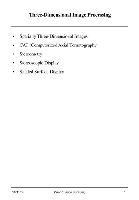 Three-Dimensional Image Processing