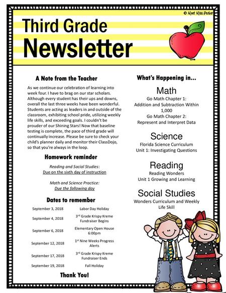 Newsletter Third Grade Math Science Reading Social Studies