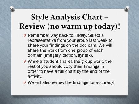 Style Analysis Chart – Review (no warm up today)!