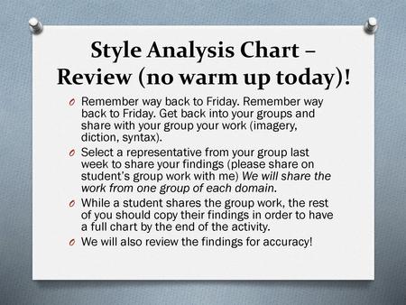 Style Analysis Chart – Review (no warm up today)!