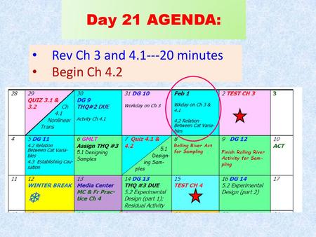 Day 21 AGENDA: Rev Ch 3 and 4.1---20 minutes Begin Ch 4.2.