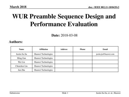 WUR Preamble Sequence Design and Performance Evaluation