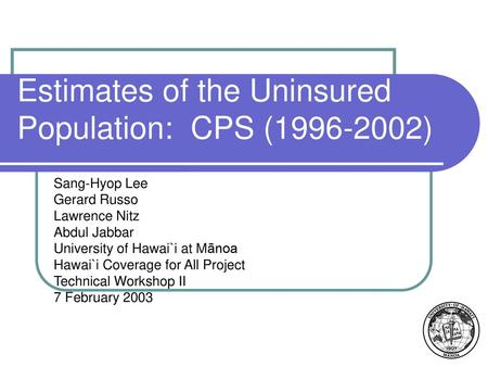 Estimates of the Uninsured Population: CPS ( )