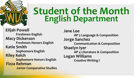 Student of the Month English Department