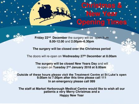 Christmas & New Year Opening Times