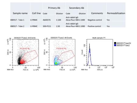 Sample name Cell line Primary Ab Secondary Ab Comments