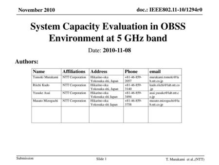 System Capacity Evaluation in OBSS Environment at 5 GHz band