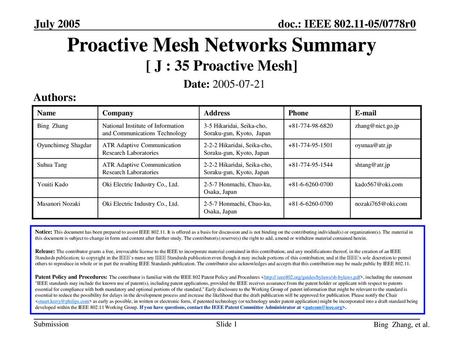 Proactive Mesh Networks Summary [ J : 35 Proactive Mesh]