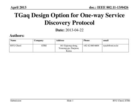 TGaq Design Option for One-way Service Discovery Protocol