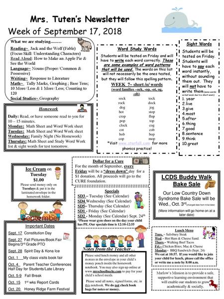 Mrs. Tuten’s Newsletter