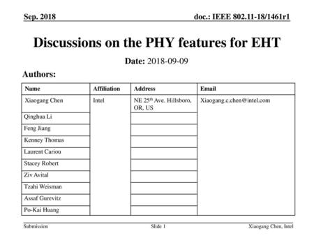 Discussions on the PHY features for EHT