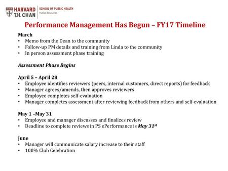 Performance Management Has Begun – FY17 Timeline