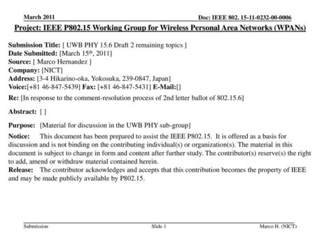 <month year> <doc.: IEEE doc> March 2011