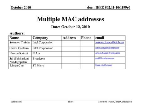 Multiple MAC addresses