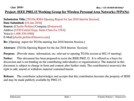 <month year> doc.: IEEE < e> <Jan  2018>