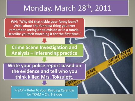 Crime Scene Investigation and Analysis – Inferencing practice