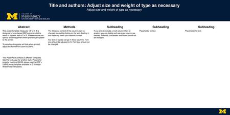 Title and authors: Adjust size and weight of type as necessary Adjust size and weight of type as necessary This poster template measures 1.5’ x 3’. It.