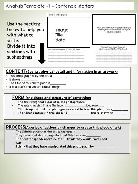 Analysis Template -1 – Sentence starters