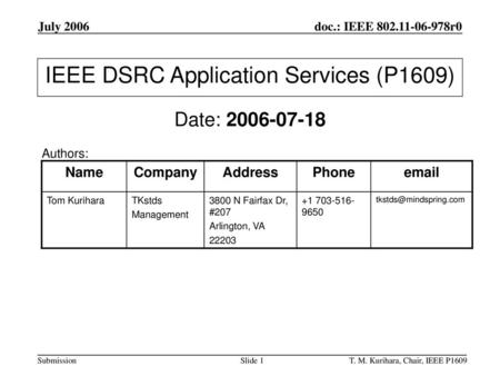 IEEE DSRC Application Services (P1609)