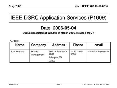 IEEE DSRC Application Services (P1609)