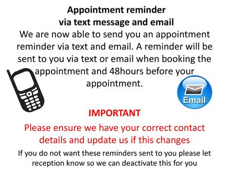 Appointment reminder via text message and