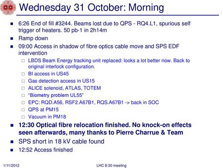 Wednesday 31 October: Morning