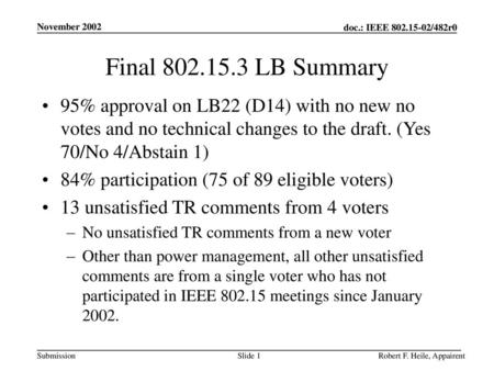 November 2002 Final LB Summary