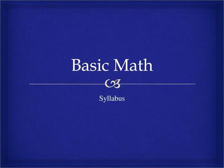 Basic Math Syllabus.